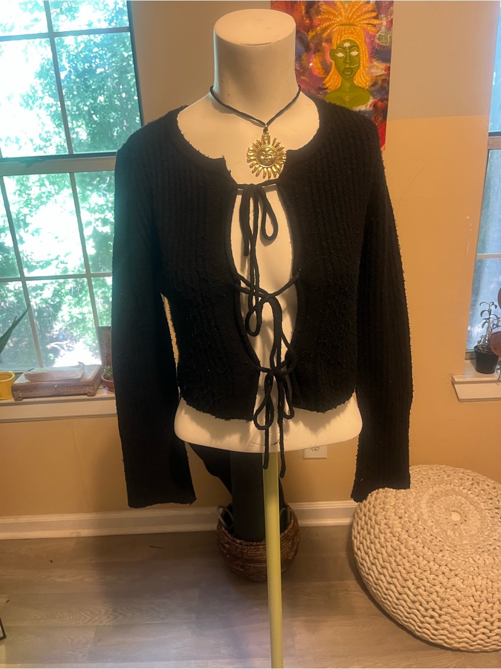 Black Tie-Front Women's Sweater Grunge Goth